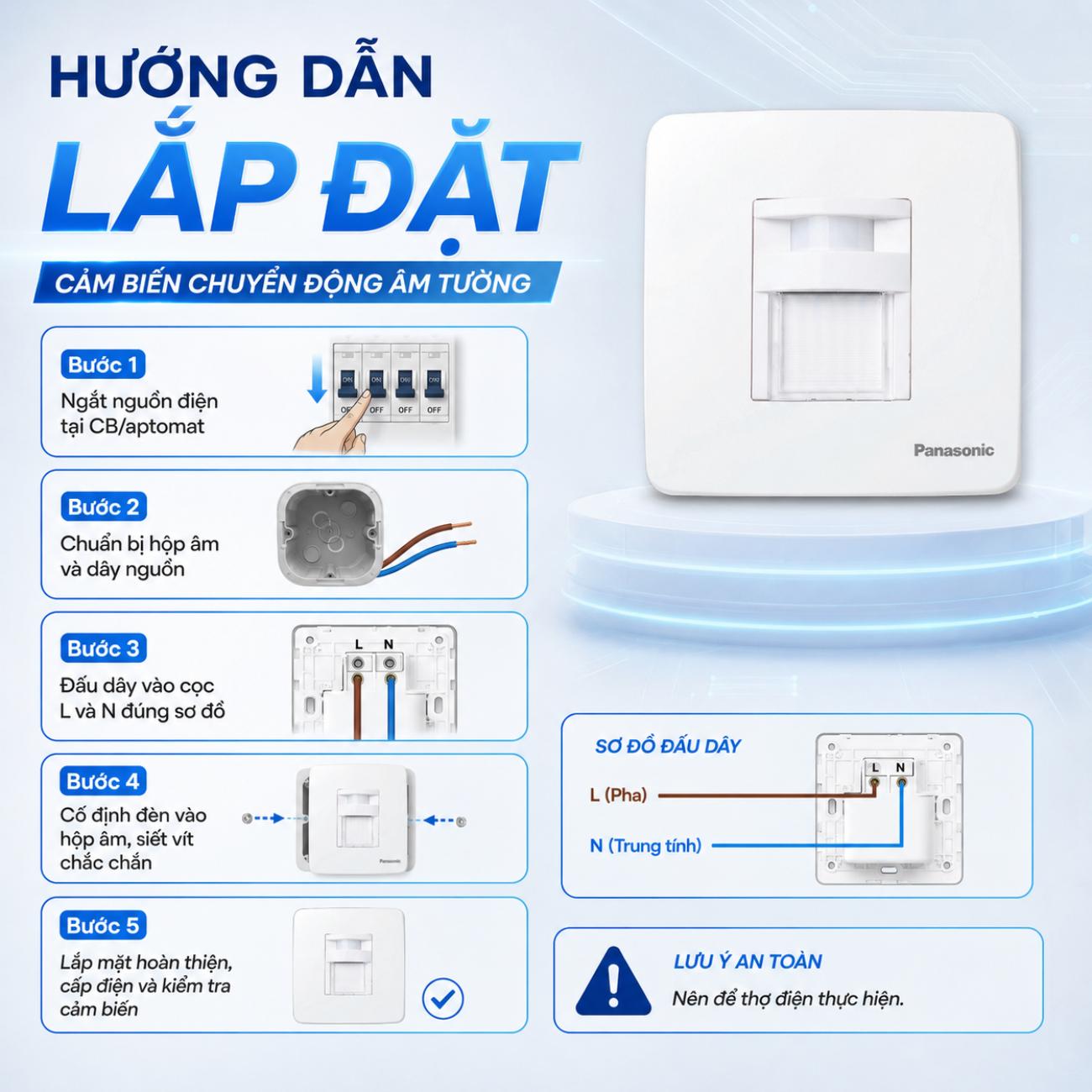 Đèn lối đi Minerva Panasonic PLS WMT707-VN cảm biến hồng ngoại, ánh sáng